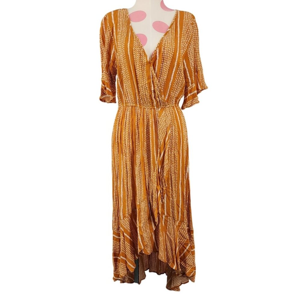 Women's Kori America High Low Ruffled Boho Dress Small Flowy Hippie Fall Colors